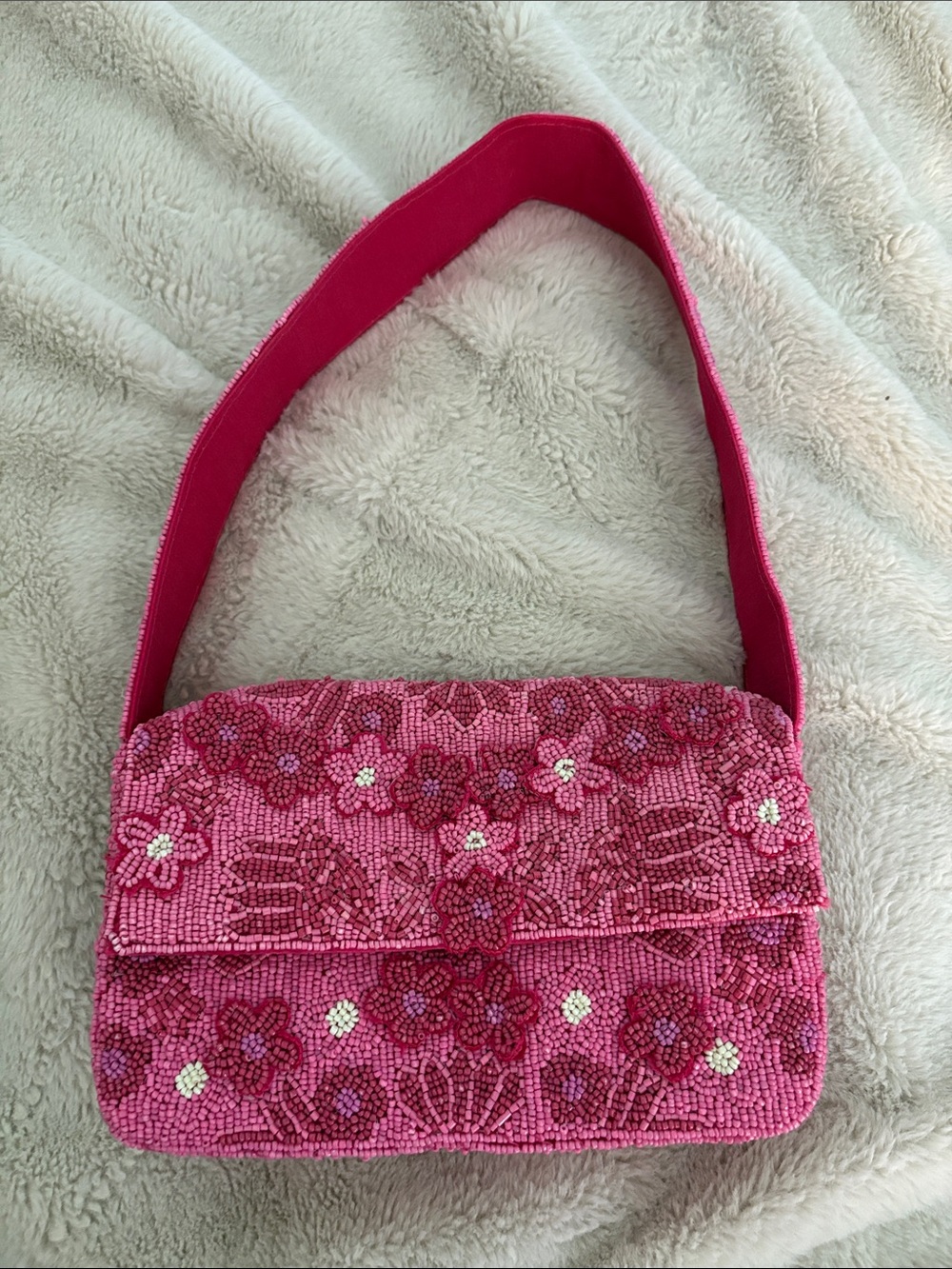 DSW Pink Beaded Floral Shoulder Bag